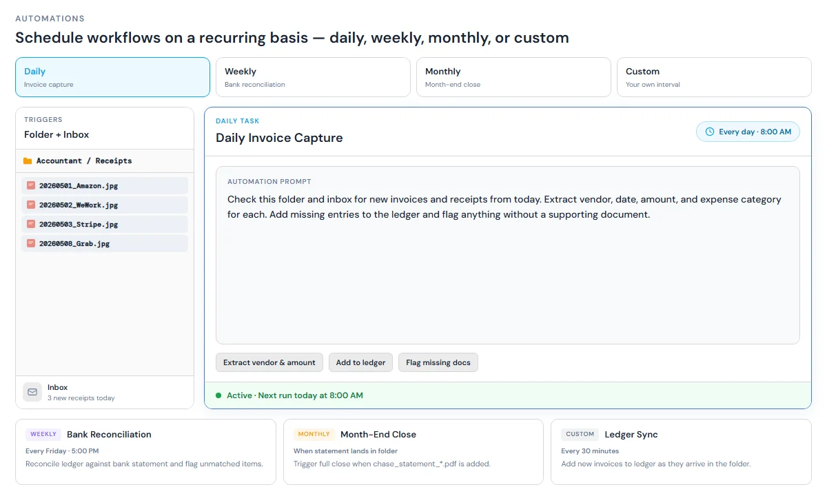 Cortex Automations for scheduled accounting tasks